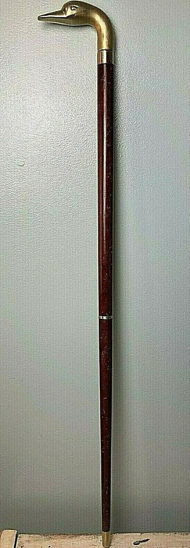 Vintage Brass Duck Head Cane / Walking Stick Mahogany Shaft 3 Pieces 35" (1 of 7)