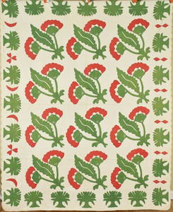 Vintage 1850's Red & Green Applique Antique Quilt - TREE BORDER