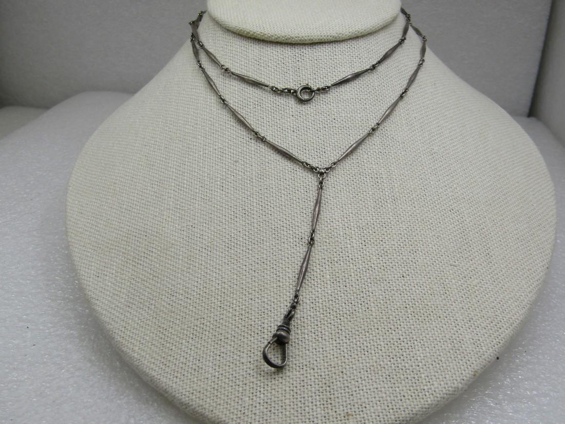 Vintage Sterling Watch Chain Necklace, 1920's-1930's, 24" Necklace 2.5" Drop (1 of 5)