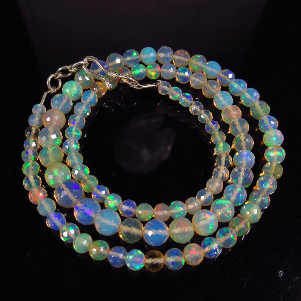 57.07 Ct 925 Silver 97 Multi-Color Fire Opal Beads Necklace (1 of 3)