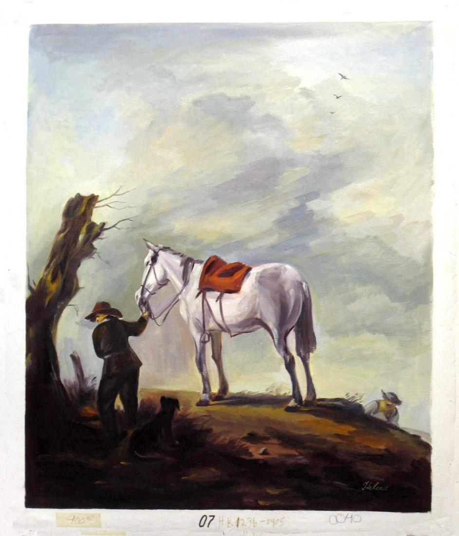 Russian artist: Helena "White Horse" Original Oil On Canvas Painting 24"x 20" (1 of 1)