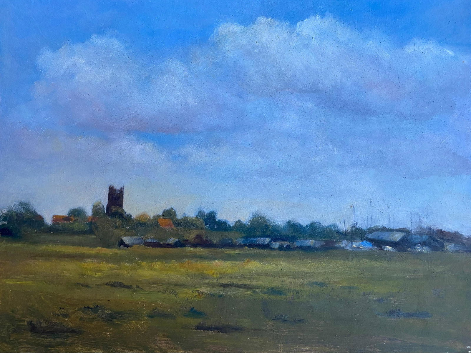 20th Century English Impressionist Oil Painting Norfolk Church & Estuary Scene 20th Century (1 of 4)
