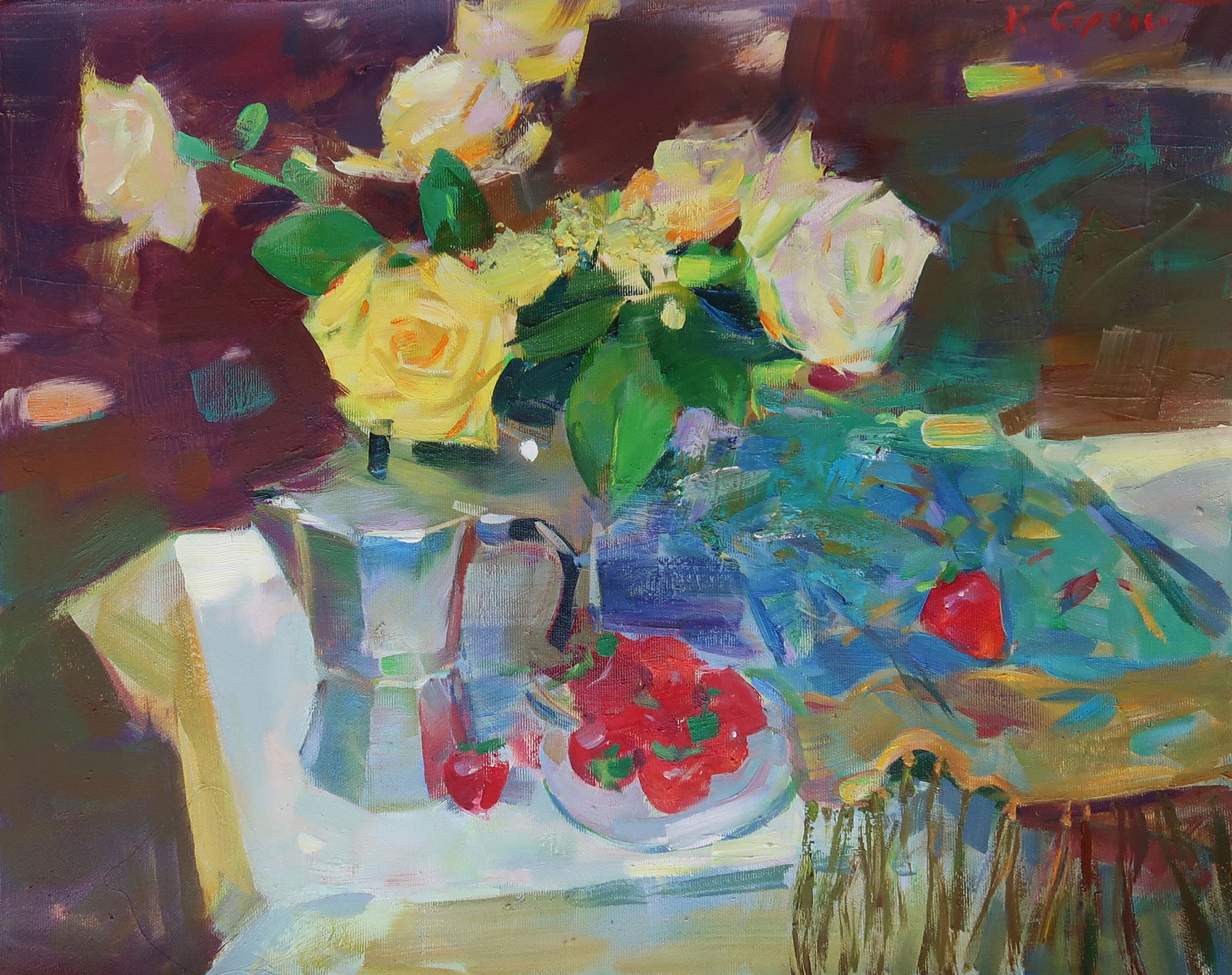 Oil painting table with roses Serg Kovalenko (1 of 1)