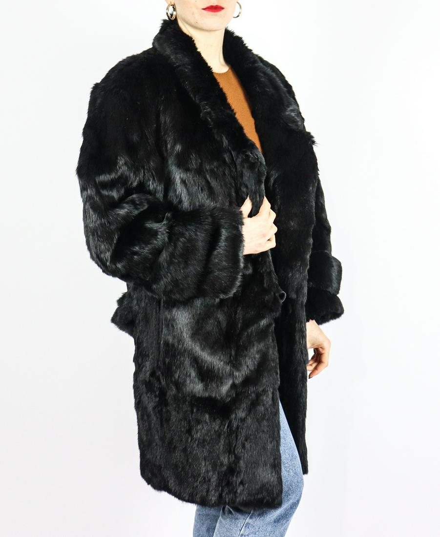 BLACK RABBIT FUR COAT US 16 EU L (1 of 11)