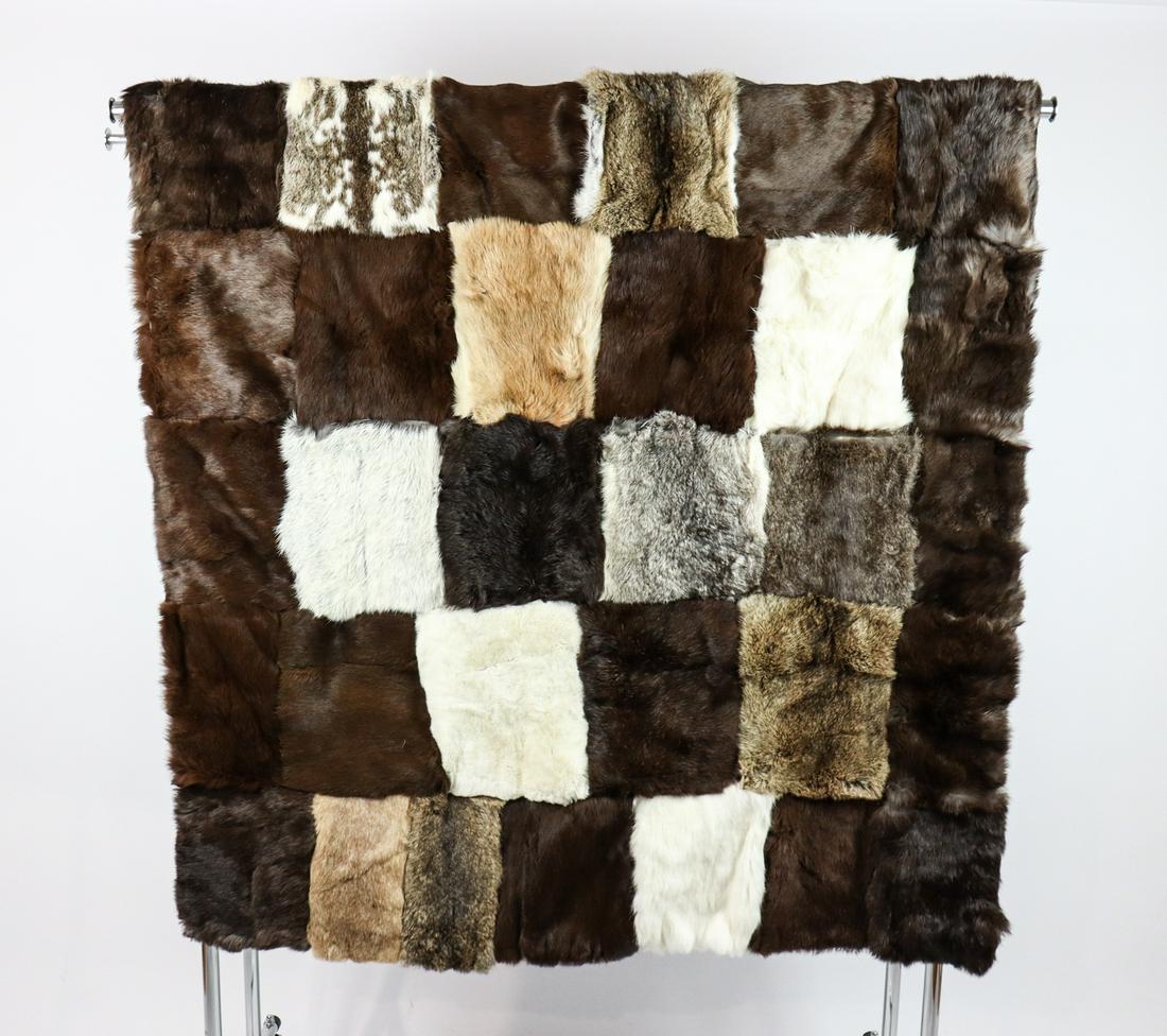 COLOURFULL BLANKET MADE OF MULTIPLE LAPIN FURS: Title: ITALIAN ASCOLI LEATHER SUIT CARRIER Dimension: Contains strap and front pocket; Length open: 135cm, 53.14in; lenth folded: 60 cm; 23.62in; Width: 50cm, 19.68in; Additional Information: We offer