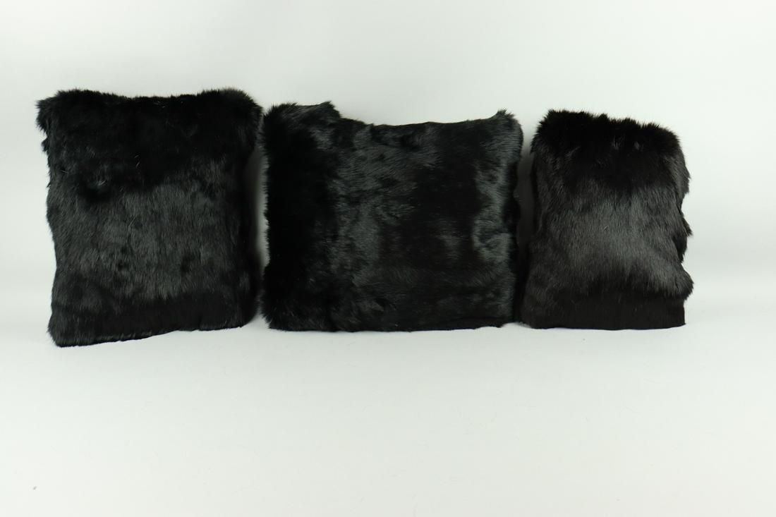 SET OF 3 BLACK RABBIT FUR PILLOWS (1 of 10)