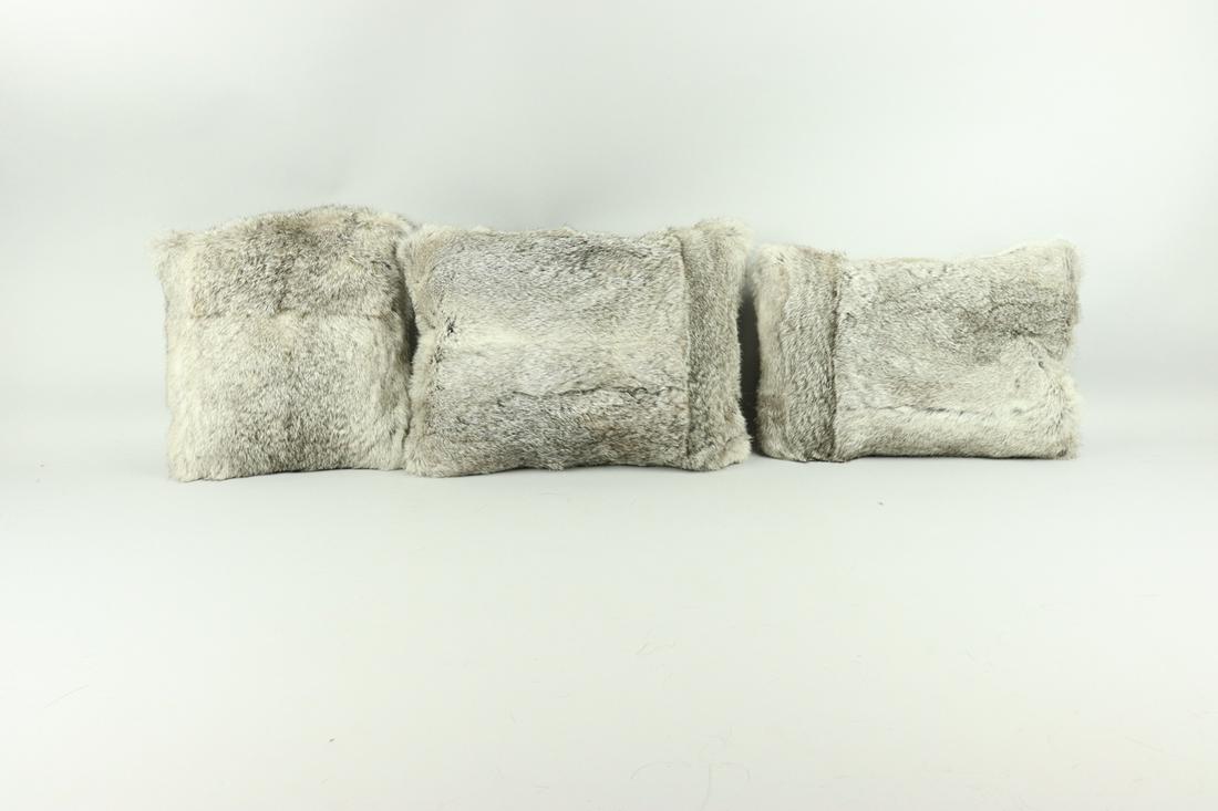 SET OF 3 GREY RABBIT FUR PILLOWS (1 of 8)
