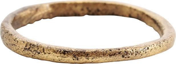 VIKING WEDDING RING, 9th-10th CENTURY, SZ 6 1/2: Silvered bronze, size 6 1/2. 9th-10th century AD. 1.7mm width, with rounded face. Vikings exchanged rings on the pommel of the groom's sword. Professionally refurbished with a 24karat gold overlay for