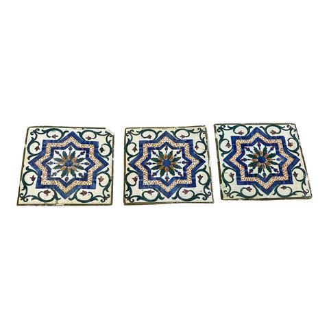 1970s Portuguese Antique Tiles Coasters - Set of 3: Beautiful Portuguese antique tile coasters. Perfect for any tabletop space and for the interior designer. DIMENSIONS 3ʺW × 3ʺD × 0.5ʺH STYLES Mediterranean PERIOD