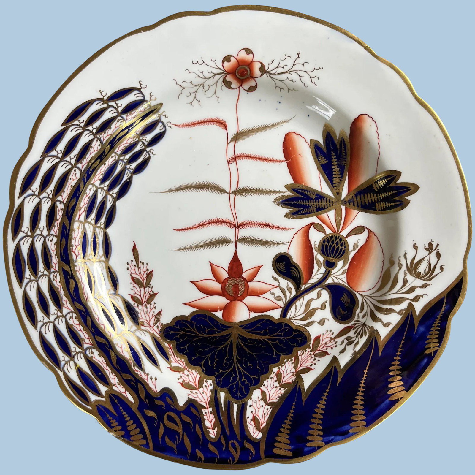 Perfect 1st Period Spode Bone China Plate 1814: Title: Perfect 1st Period Spode Bone China Plate 1814 Description: This early bone china plate made by the Spode factory around 1814 is pattern number 2214. It is one of several patterns that are refe