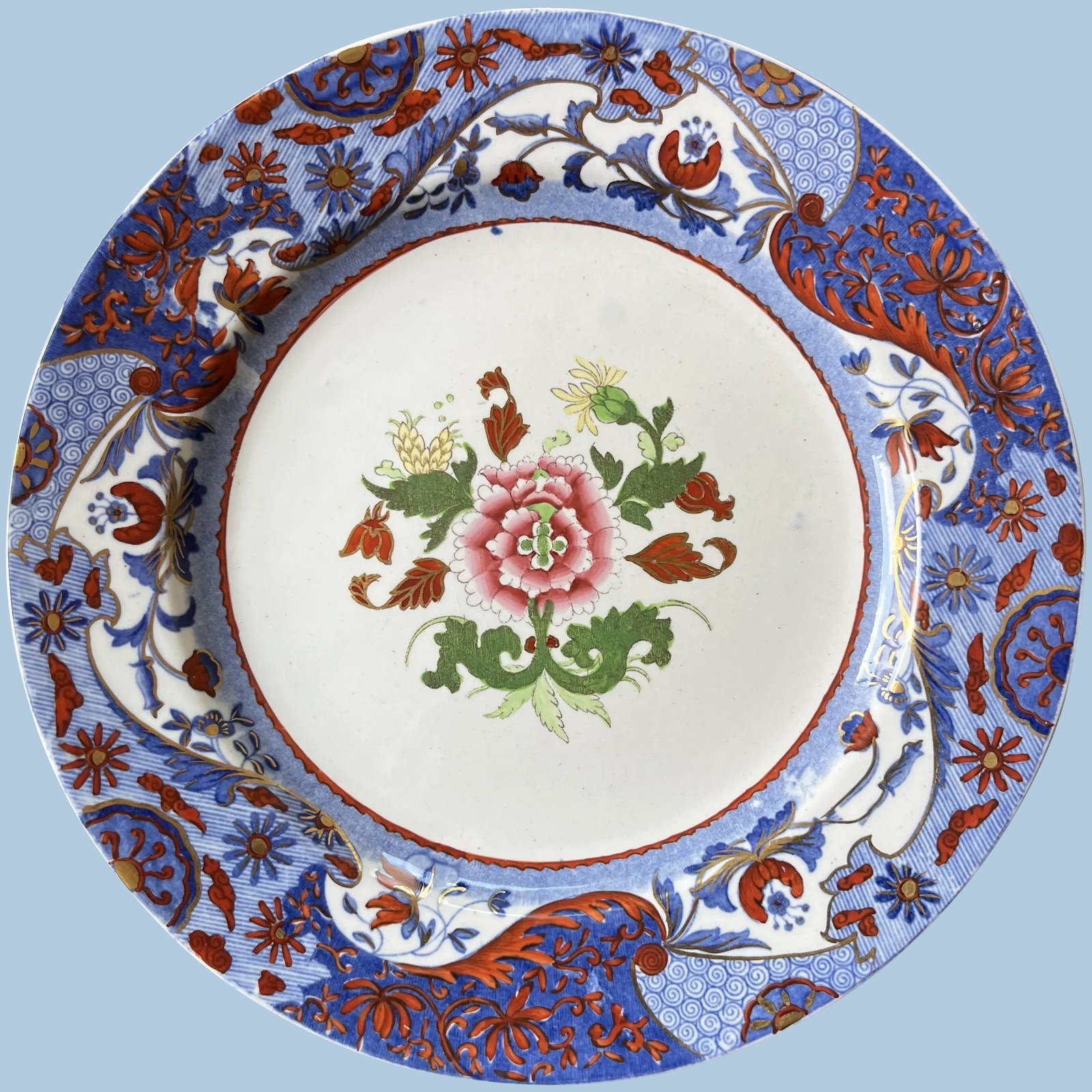 Perfect 1st Period Spode Bone China Plate 1825: Title: Perfect 1st Period Spode Bone China Plate 1825 Description: This is a bone china plate made by Spode in Staffordshire England around 1825 or so. It is decorated using underglaze blue and hand p