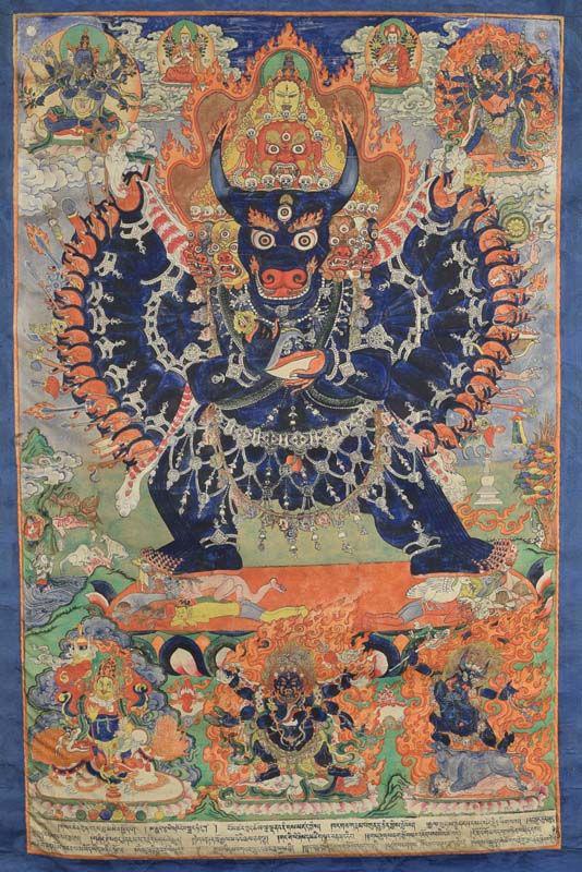 Large 19c Tibetan thangka VAJRABHAIRAVA / YAMANTAKA (1 of 6)