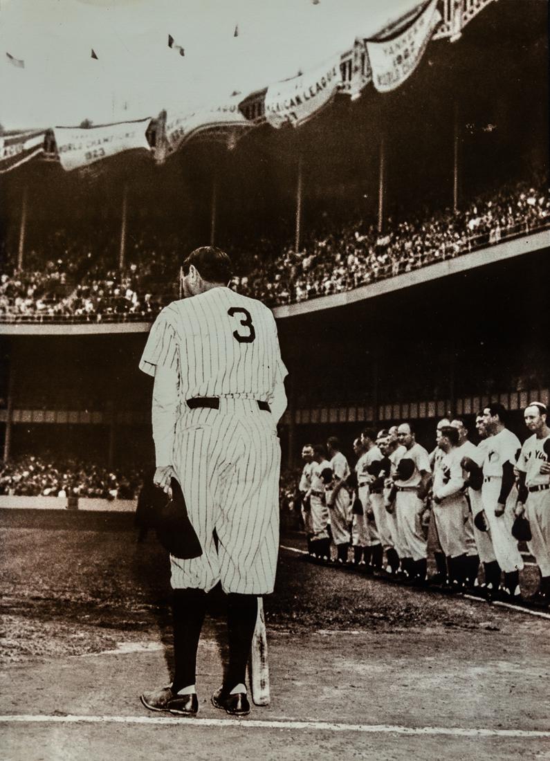 HARRY HARRIS - Babe Ruth Honored: Artist: Harry Harris Title: Babe Ruth Honored Medium: Photo Litho, 1984, Hong Kong Dimensions: 9.15x12.8" Description: Heat Wax Mounted on 12x16" Conservation Board Reserve: $45.00 Shipping: Dome