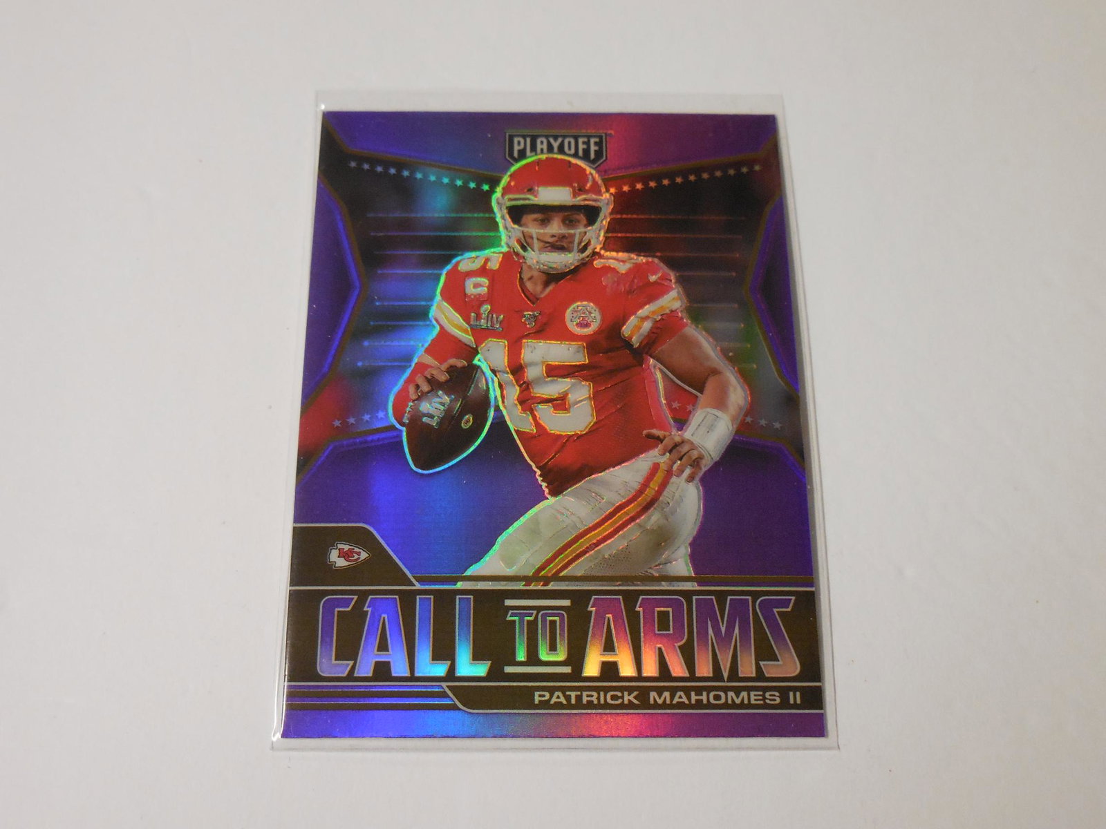 21 PLAYOFF PATRICK MAHOMES CTA PRIZM: Title: 21 PLAYOFF PATRICK MAHOMES CTA PRIZM Date/Period: Modern Additional Information: 2021 PANINI PLAYOFF FOOTBALL PATRICK MAHOMES CALL TO ARMS PURPLE PRIZM KANSAS CITY CHIEFS THIS IS A MUST HAVE CA