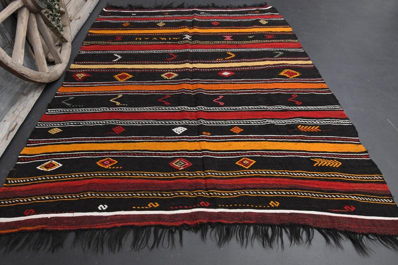 7x10 TURKISH OVERSIZE Antique Rug Kilim Flatweave Natural Orange Turkish Vintage: Title: 7x10 TURKISH OVERSIZE Antique Rug Kilim Flatweave Natural Orange Turkish Vintage Date/Period: 1960 - 1970 Origin: Turkey Dimension: 7 x 9.7 feet ? 212x295=625 cm2 Materials: Wool and Cotton Pro