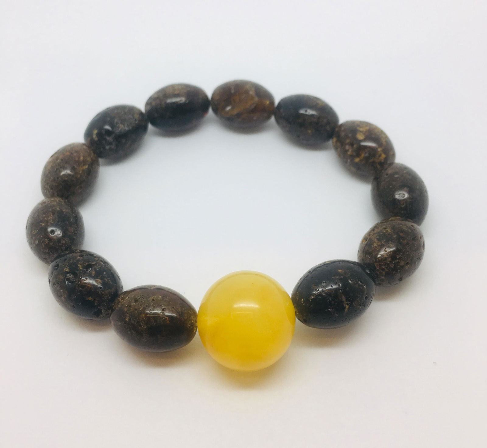 Incredible Unique Vintage Amber Bracelet made from Olive shaped Amber beads (1 of 6)