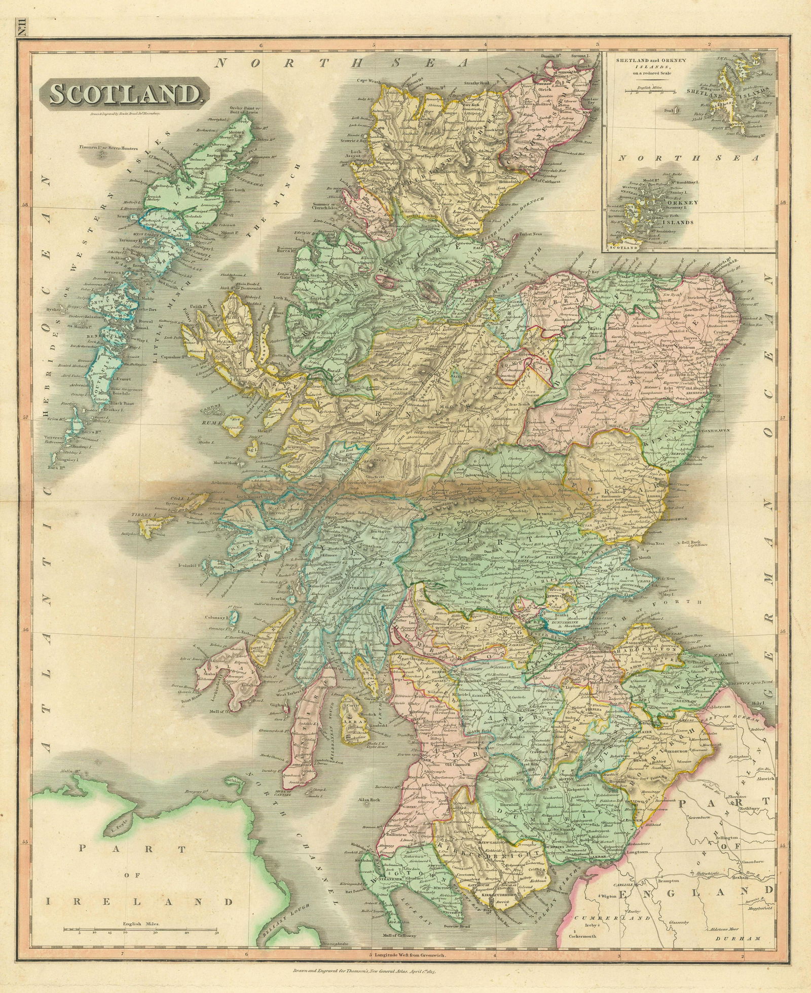 Scotland by John Thomson. Coach roads 1817 old antique map plan chart: TITLE/CONTENT OF MAP: 'Scotland' DATE PRINTED: Published in 1817. Engraved on 1st April 1815; this date is marked on the map IMAGE SIZE: Approx 64.0 x 52.0cm, 25 x 20.5 inches (Large); Please note tha