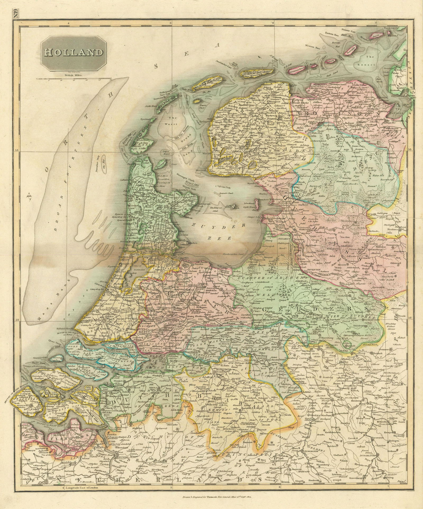 Holland by John Thomson. Netherlands 1817 old antique vintage map plan chart: TITLE/CONTENT OF MAP: 'Holland' DATE PRINTED: Published in 1817. Engraved on 16th September 1814; this date is marked on the map IMAGE SIZE: Approx 63.5 x 53.0cm, 25 x 20.75 inches (Large); Please not