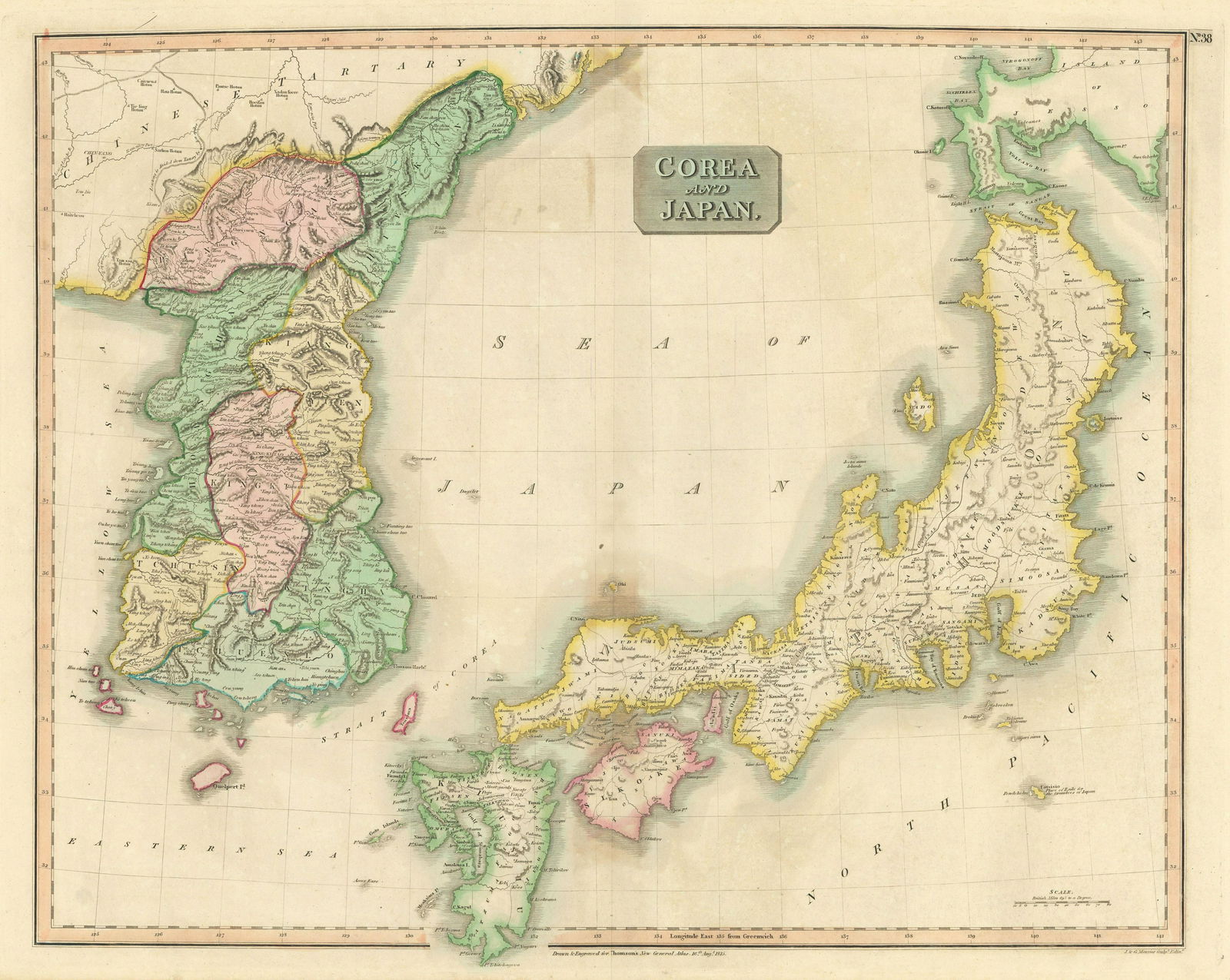 Corea and Japan by John Thomson. East Asia. Korea 1817 old antique map chart: TITLE/CONTENT OF MAP: 'Corea and Japan' DATE PRINTED: Published in 1817. Engraved on 16th August 1815; this date is marked on the map IMAGE SIZE: Approx 53.0 x 66.5cm, 20.75 x 26 inches (Large); Pleas