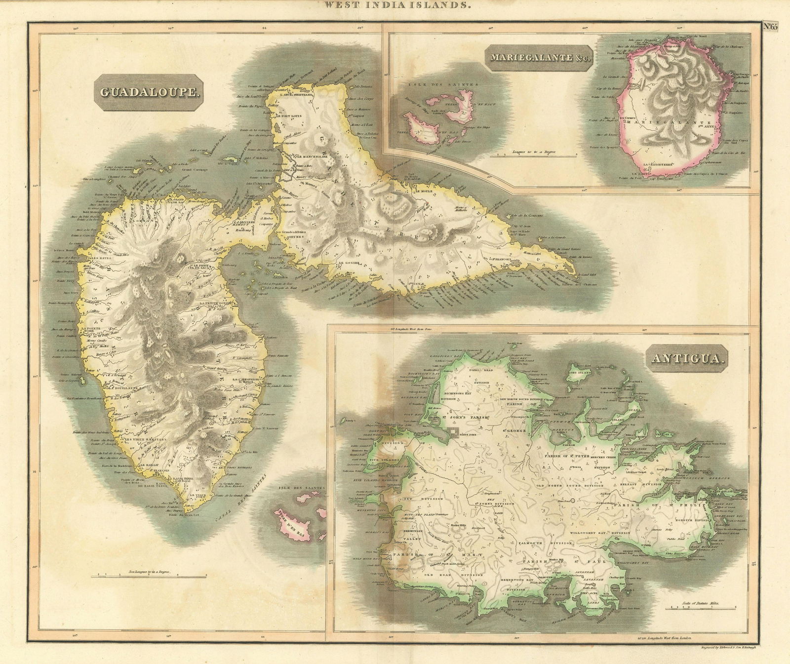 Antigua, Guadeloupe & Marie-Galante. West Indies Caribbean. THOMSON 1817 map (1 of 1)