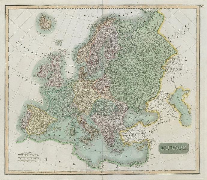 Early 19th century "Europe" by John Thomson 1817 old antique map plan chart: TITLE/CONTENT OF MAP: 'Europe' DATE PRINTED: Published in 1817. Engraved on 20th September 1816; this date is marked on the map IMAGE SIZE: Approx 48.5 x 55.5cm, 19 x 21.75 inches (Large); Please note