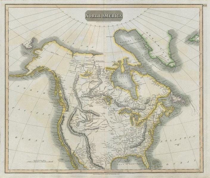 North America by John Thomson. Forts, Missions & Indian settlements 1817 map: TITLE/CONTENT OF MAP: 'North America' This large map of North America shows the continent at a time when much of the interior was unknown and populated by Native Americans. A number of forts, Native A