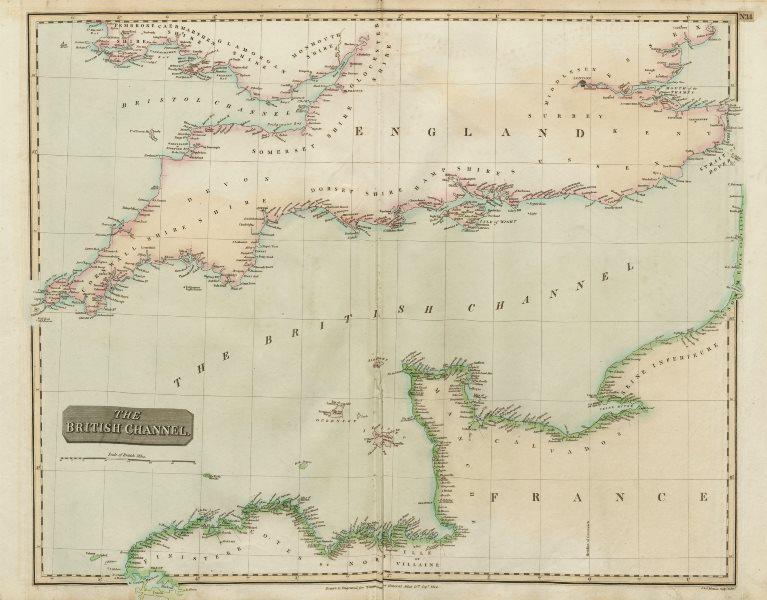 The British Channel by John Thomson. English Channel. Manche 1817 old map: TITLE/CONTENT OF MAP: 'The British Channel' DATE PRINTED: Published in 1817. Engraved on 16th September 1914; this date is marked on the map IMAGE SIZE: Approx 53.0 x 68.0cm, 21 x 26.75 inches (Large)