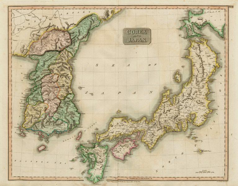 Corea and Japan by John Thomson. East Asia. Korea 1817 old antique map chart (1 of 2)
