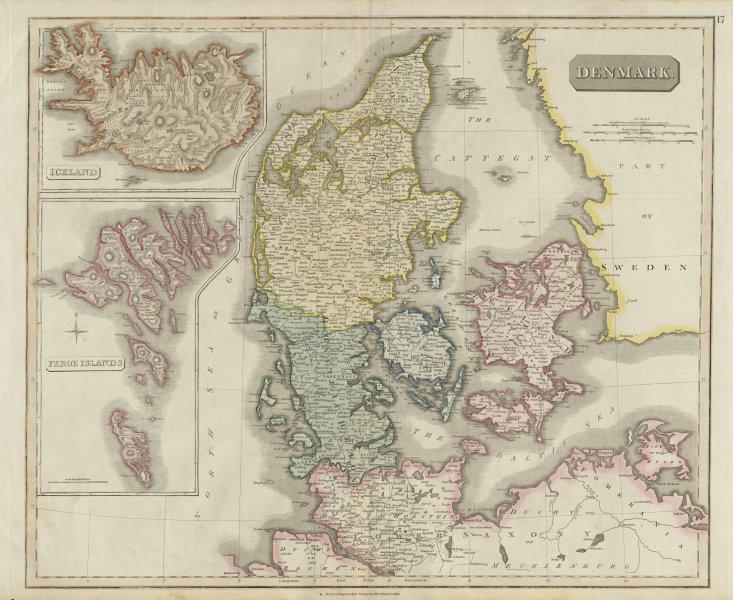 Denmark, Iceland & the Feroe (Faroe) islands by John Thomson 1817 old map: TITLE/CONTENT OF MAP: 'Denmark. Iceland. Feroe islands' DATE PRINTED: 1817 IMAGE SIZE: Approx 53.0 x 64.5cm, 20.75 x 25.5 inches (Large); Please note that this is a folding map. TYPE: Antique early 19
