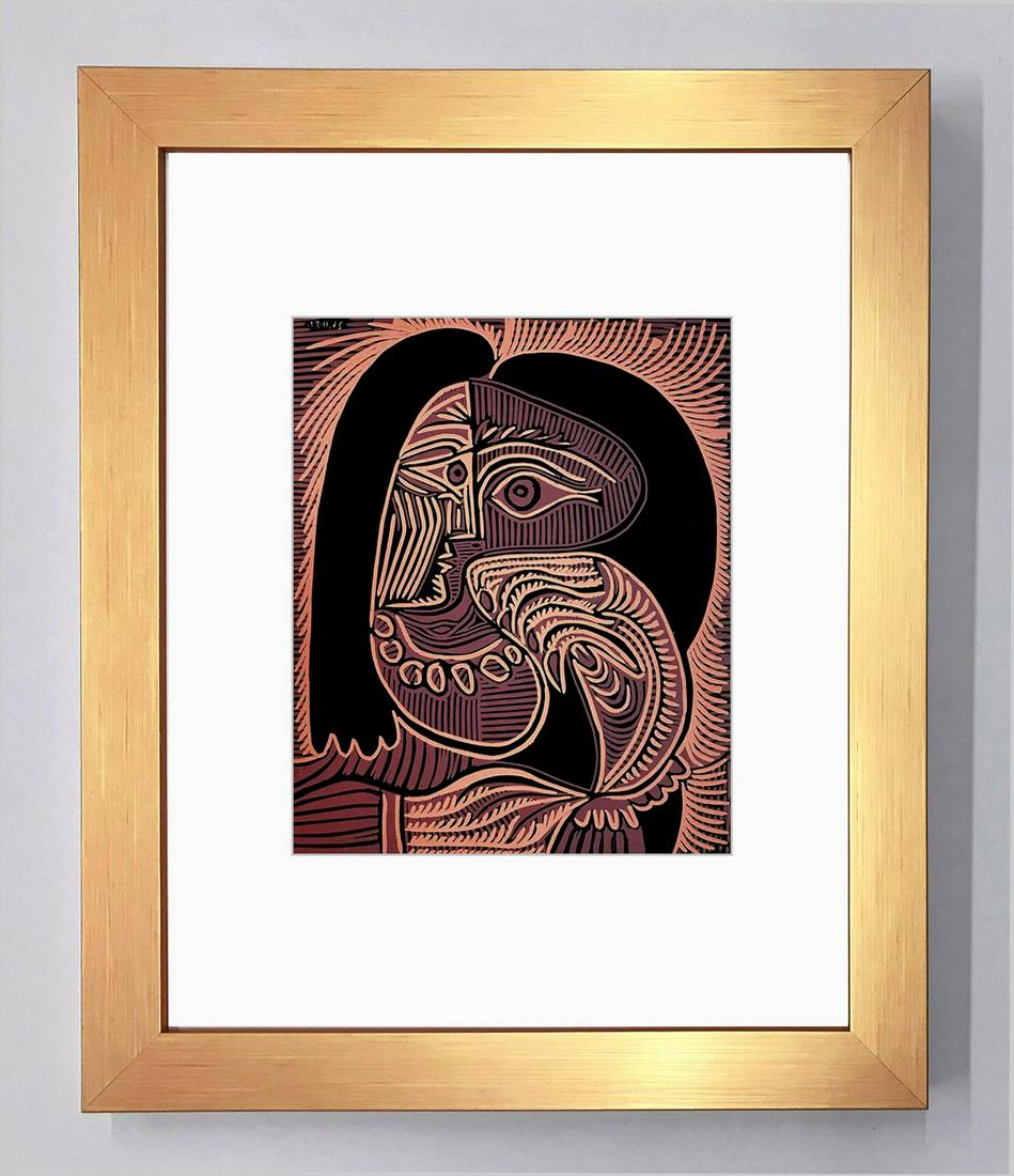 Framed Picasso Linocut Woman with necklace 1978 (1 of 2)