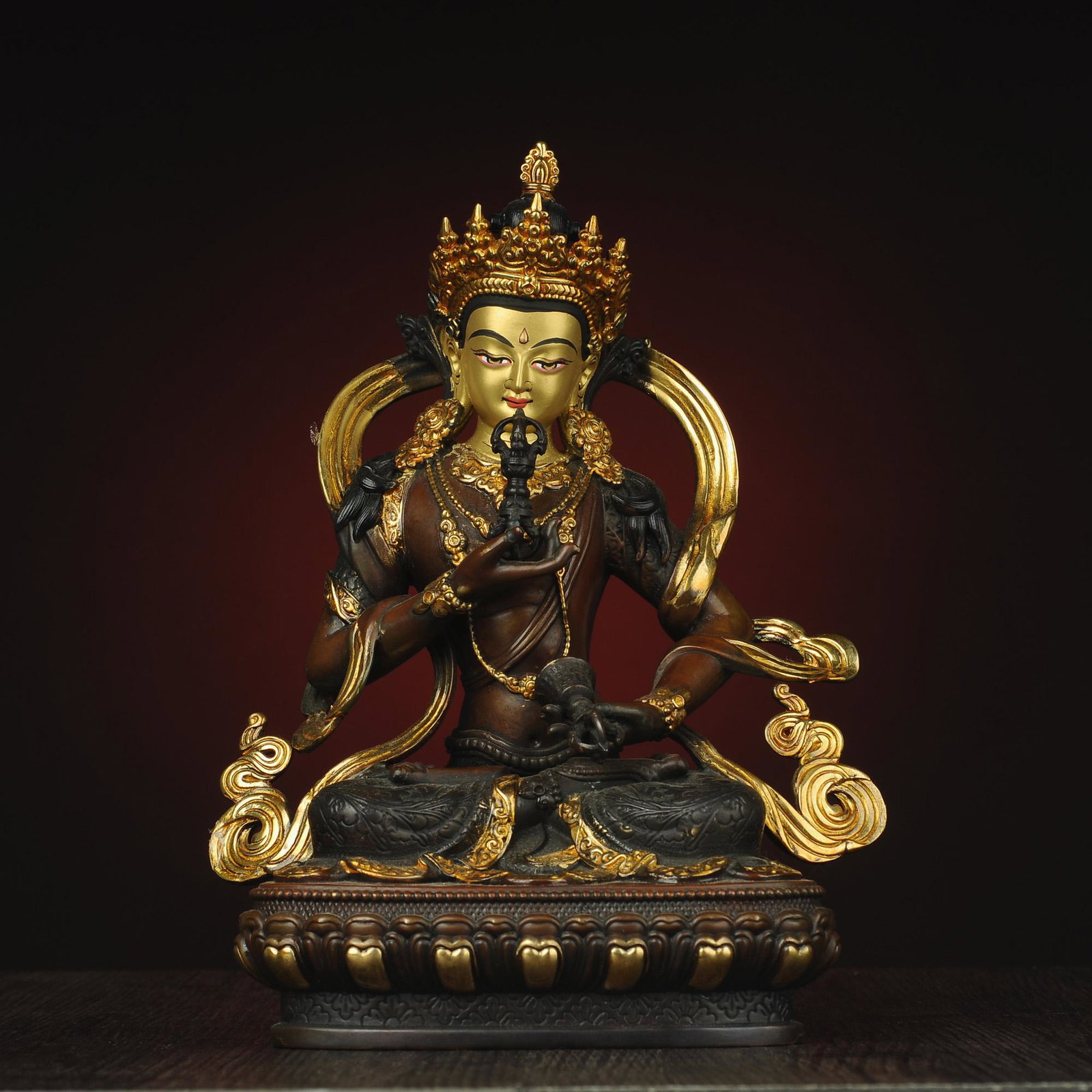 Tibetan Bronze Vajra Buddha Sculpture: Title: Tibetan Bronze Vajra Buddha Sculpture Origin: Asian private collection Period: 20th C Description: Size: about 31x19x17 cm. An exquisite Tibetan bronze Buddha statue. The Buddha statues are car