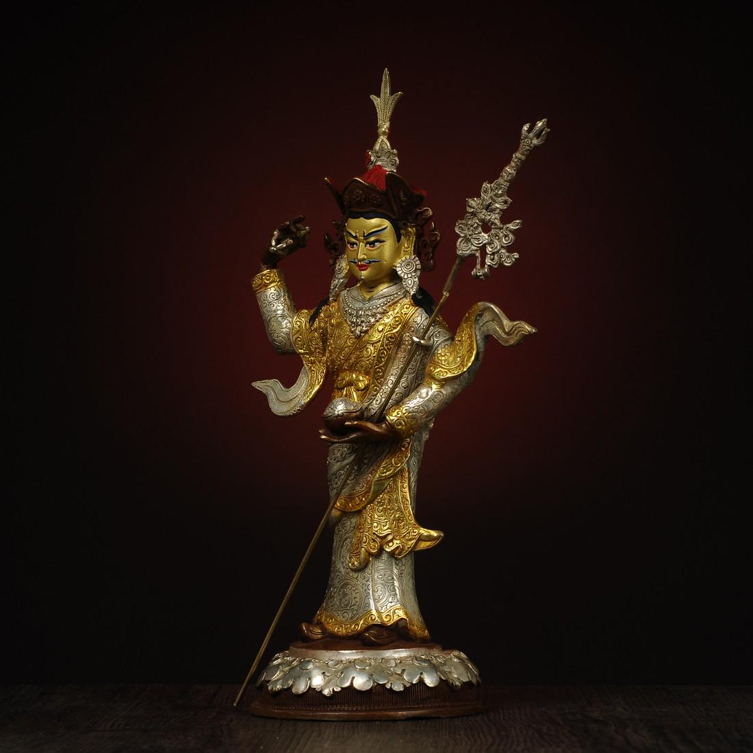 Tibetan Bronze Buddha Sculpture - Padmasambhava Sculpture: Title: Tibetan Bronze Buddha Sculpture - Padmasambhava Sculpture Origin: Asian private collection Period: 20th C Description: size: about 33x22x18 cm. Ancient Buddha statues in Tibetan history - Padma