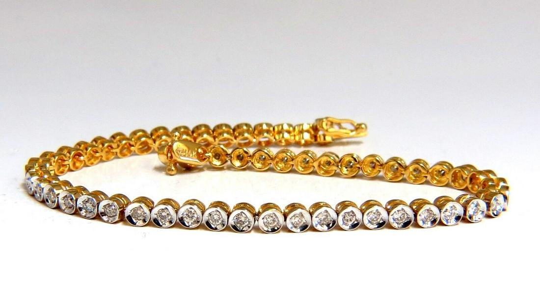 1.20ct Natural Diamonds Circular link bracelet 14kt.: Circular link, Petite Tennis Bracelet 1.20ct. diamonds G color Si-1 clarity. Wearable 7 inches long 3mm wide Pressure clasp and safety catch Reserve: $850.00 Shipping: Domestic: Free shipping to anywh