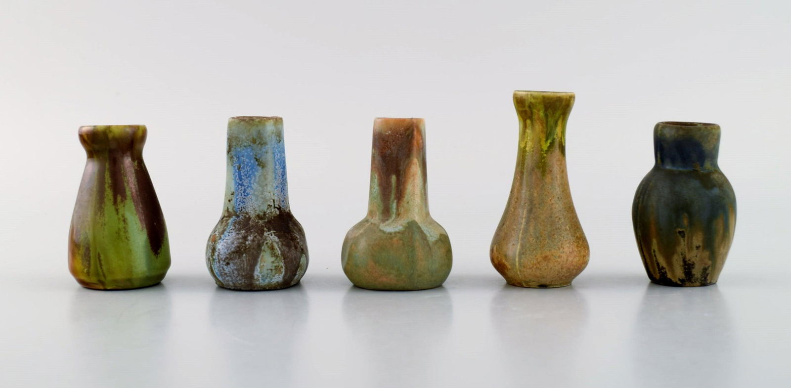 Five Belgian miniature vases in glazed ceramics. Mid-20th century. (1 of 8)