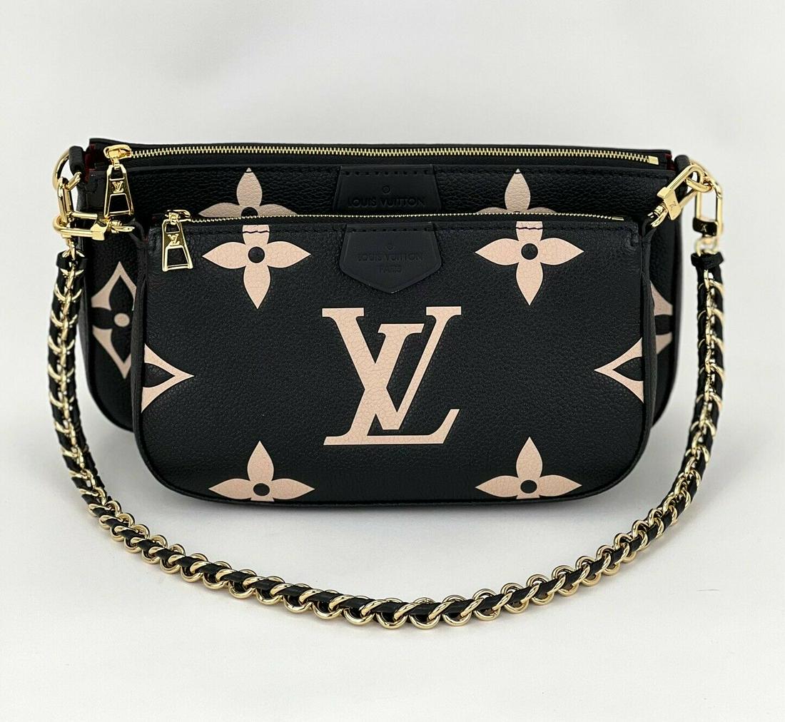 LOUIS VUITTON Multi Pochette Accessoires Bicolor GIANT Monogram Empreinte C6 New: Louis Vuitton Multi Pochette Accessoires Giant Monogram Empreinte Leather Black Beige M45777 NEW 100% AUTHENTIC CONDITION: New COLOR: black, cream, bicolor HARDWARE: shiny golden DATE CODE: As of 3/1/