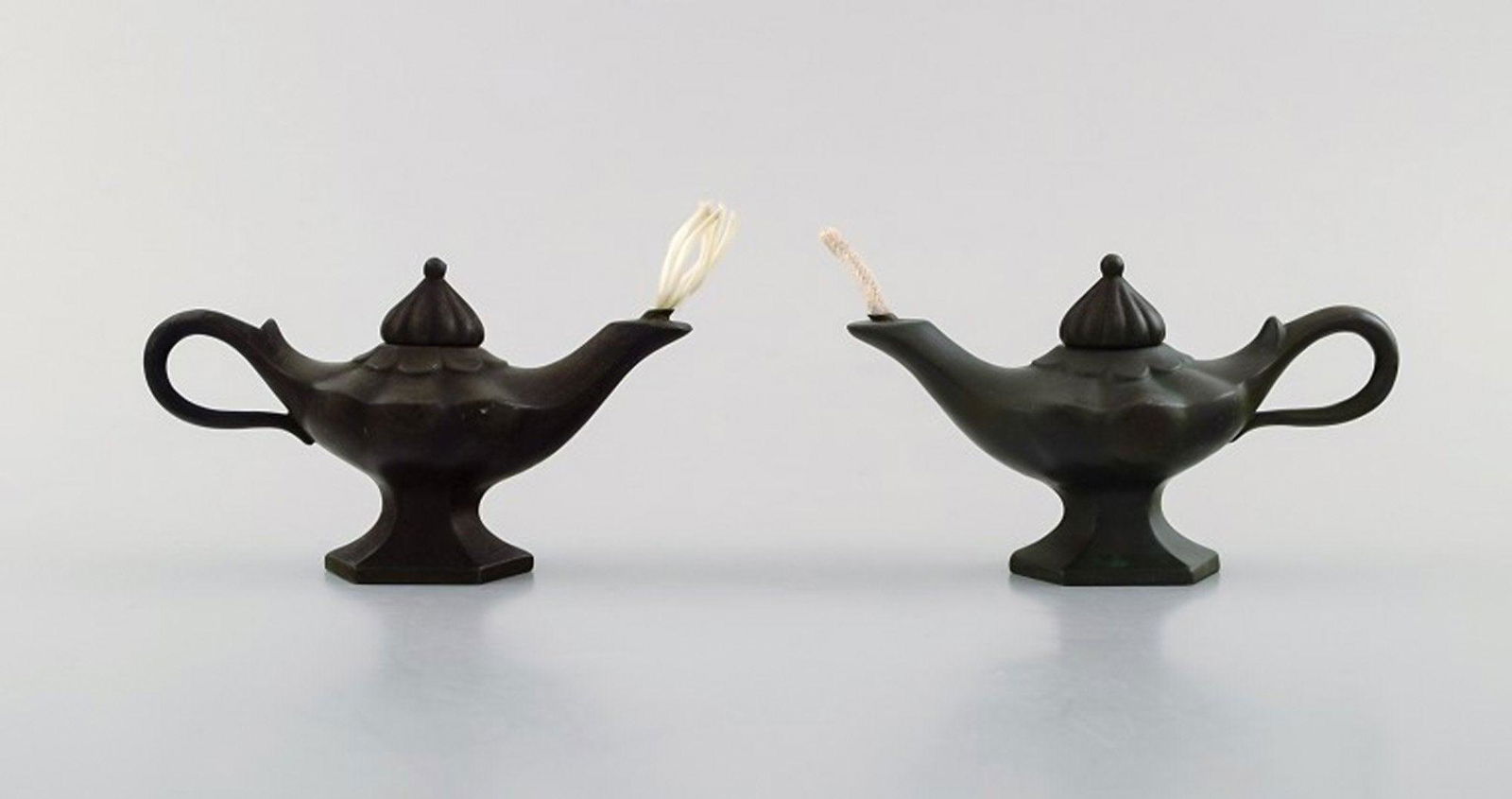 Just Andersen. Two early oil lamps in disko metal. 1930/40's. (1 of 6)