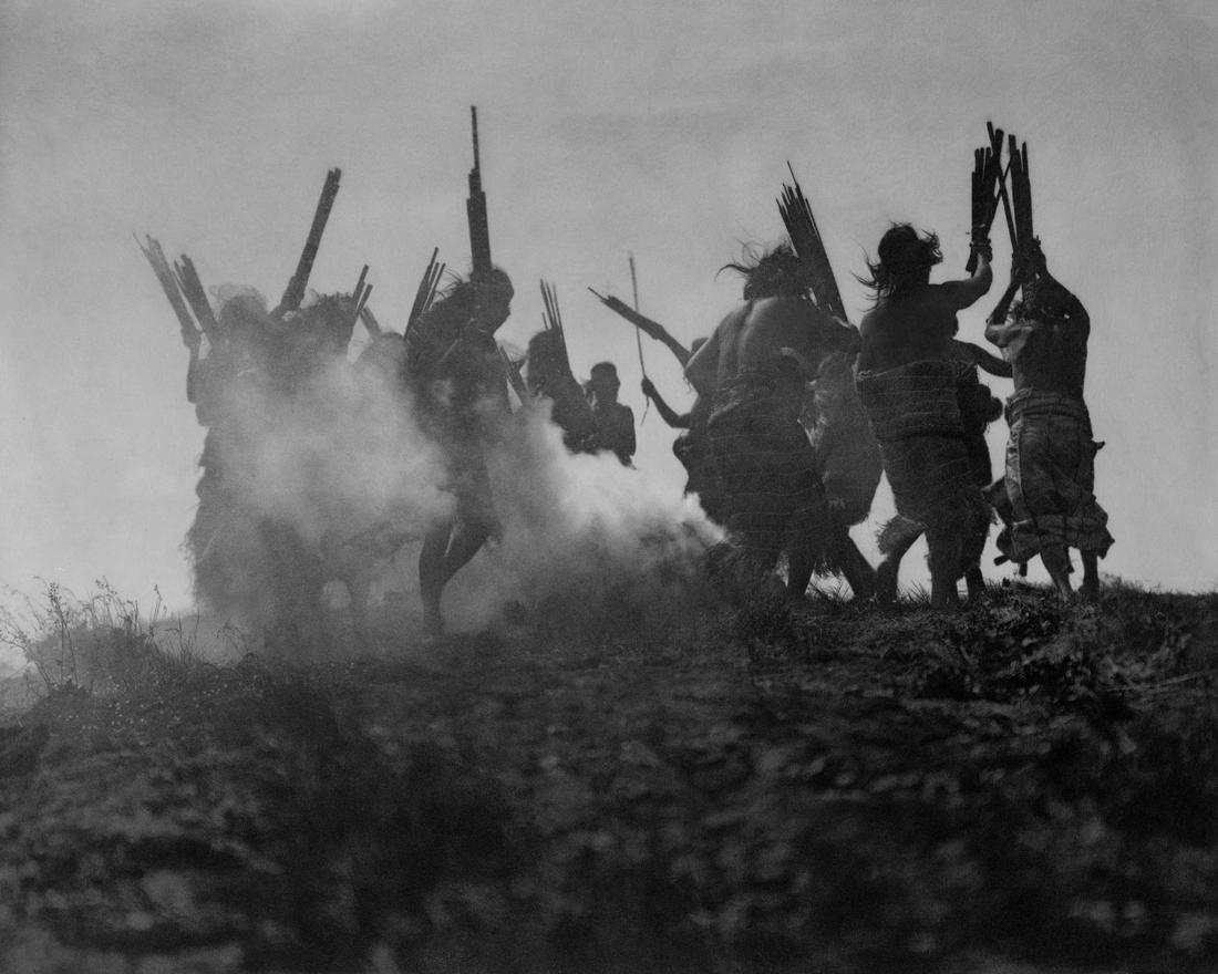 1914_DANCING TO RESTORE ECLIPSED MOON; EDWARD CURTIS: Title: 1914_DANCING TO RESTORE ECLIPSED MOON; EDWARD CURTIS Artist/Source: EDWARD SHERIFF CURTIS, (AMERICAN, 1868-1952) Medium: CONTEMPORARY DYE BASED PHOTOLITHOGRAPH Date/Period: 1914 (Date of Origin