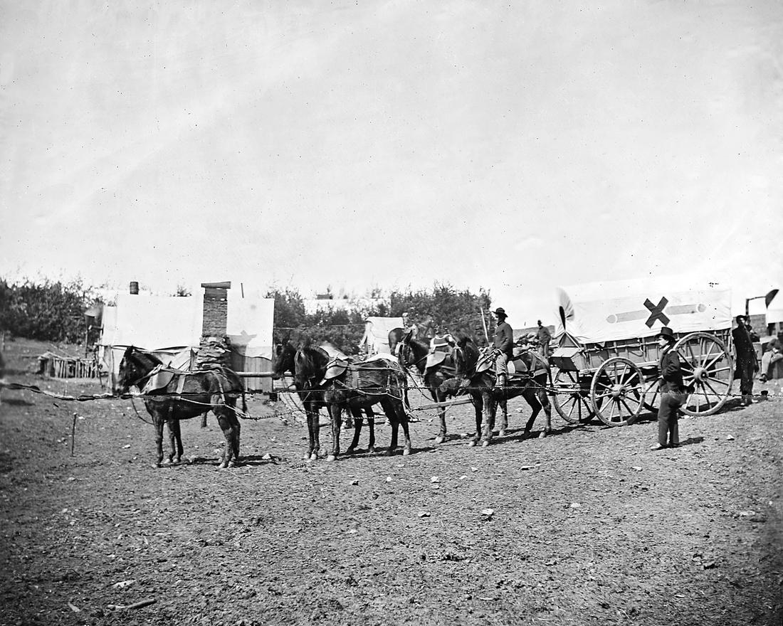 C. 1861, AMBULANCE OF 6TH CORPS, BY MATTHEW BRADY: Title: C. 1861, AMBULANCE OF 6TH CORPS, BY MATTHEW BRADY Artist/Source: MATTHEW BRADY Medium: CONTEMPORARY DYE BASED PHOTOLITHOGRAPH Date/Period: 1861 Dimension [INCHES]: 8 x 10 Origin: AMERICAN CIVIL