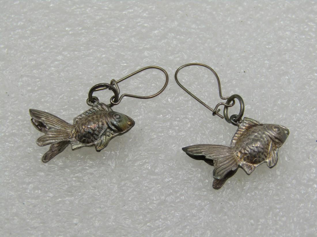 Vintage Sterling Gold Fish Pierced Earrings, 1960's-1970's (1 of 4)