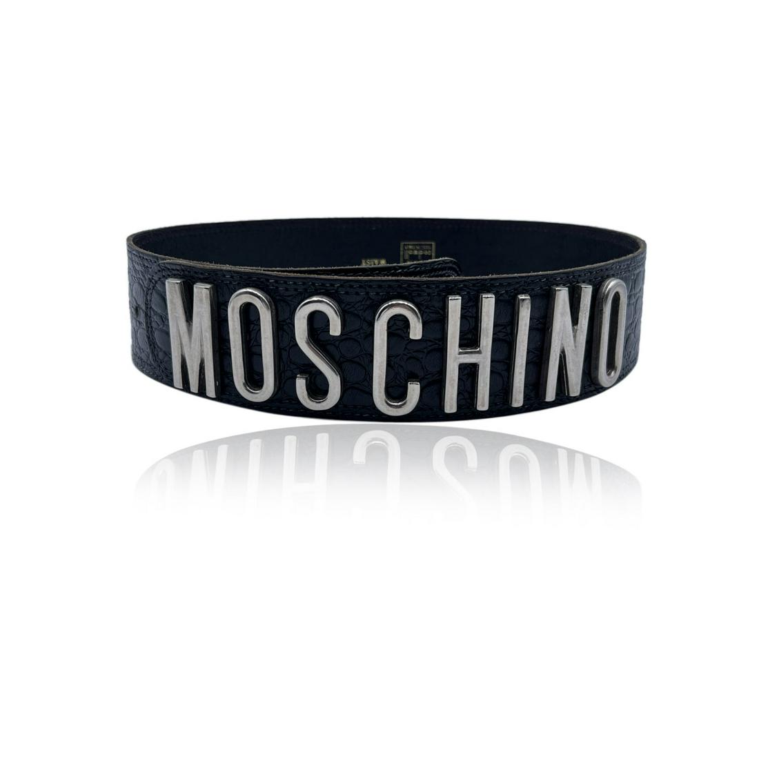 Moschino Redwall Vintage Black Leather Wide Lettered Logo Belt (1 of 6)