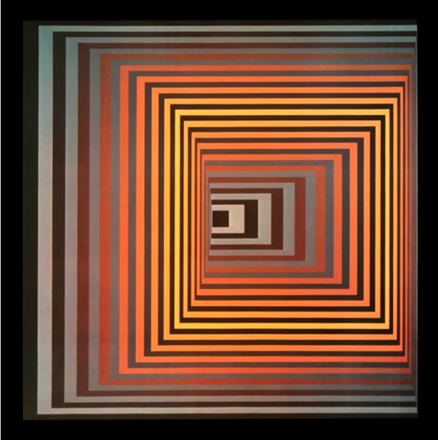 1972 Victor Vasarely Progression 2-3: Artist: Victor Vasarely Title: Progression 2-1 Medium: Offset Gelatin on Paper Paper Size: 16x16” on heavy luster paper Printed: 1972 in Switzerland by Edition du Griffon Provence: Suite Progression