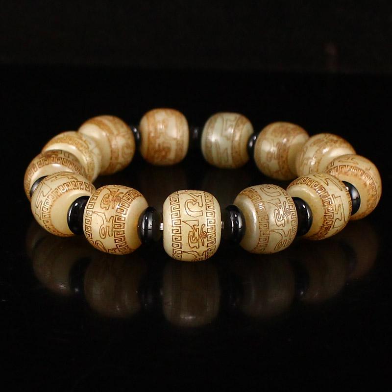 Vintage Chinese Hetian Jade Lucky Beads Bracelet: Title: Vintage Chinese Hetian Jade Lucky Beads Bracelet Date Period: After 1930 Origin: Chinese Materials: Jade Dimensions: 12 x 14 x 14(mm) 0.47 x 0.55 x 0.55(inches) Additional Information: The wood