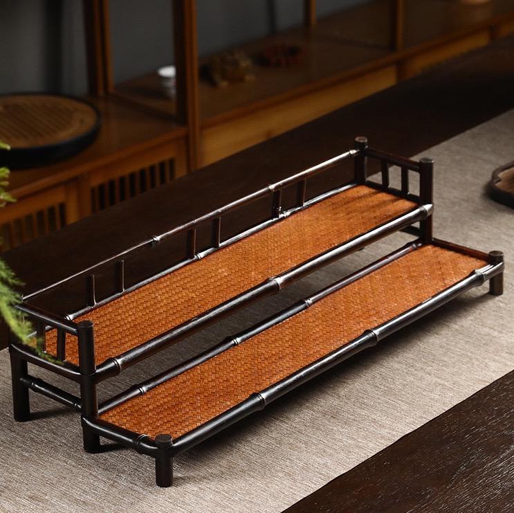 Japanese Bamboo Decorative Art - Tea Cup Holder: Title: Japanese Bamboo Decorative Art - Tea Cup Holder Maker: 1 Date/Period: 107 th Origin: Asian private collection Materials: bamboo Additional Information: Size: about 49x18x12 cm Exquisite Japanes