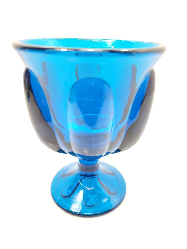 Vintage Blue Viking Epic Art Glass Dish Vase Mid Century Modern Home Decor: Vintage from the 1960s Materials: glass Width: 5.5 inches Height: 7 inches Depth: 5.5 inches Description Vintage Blue Viking Epic Art Glass Dish Vase Mid Century Modern Home Decor This piece should ha