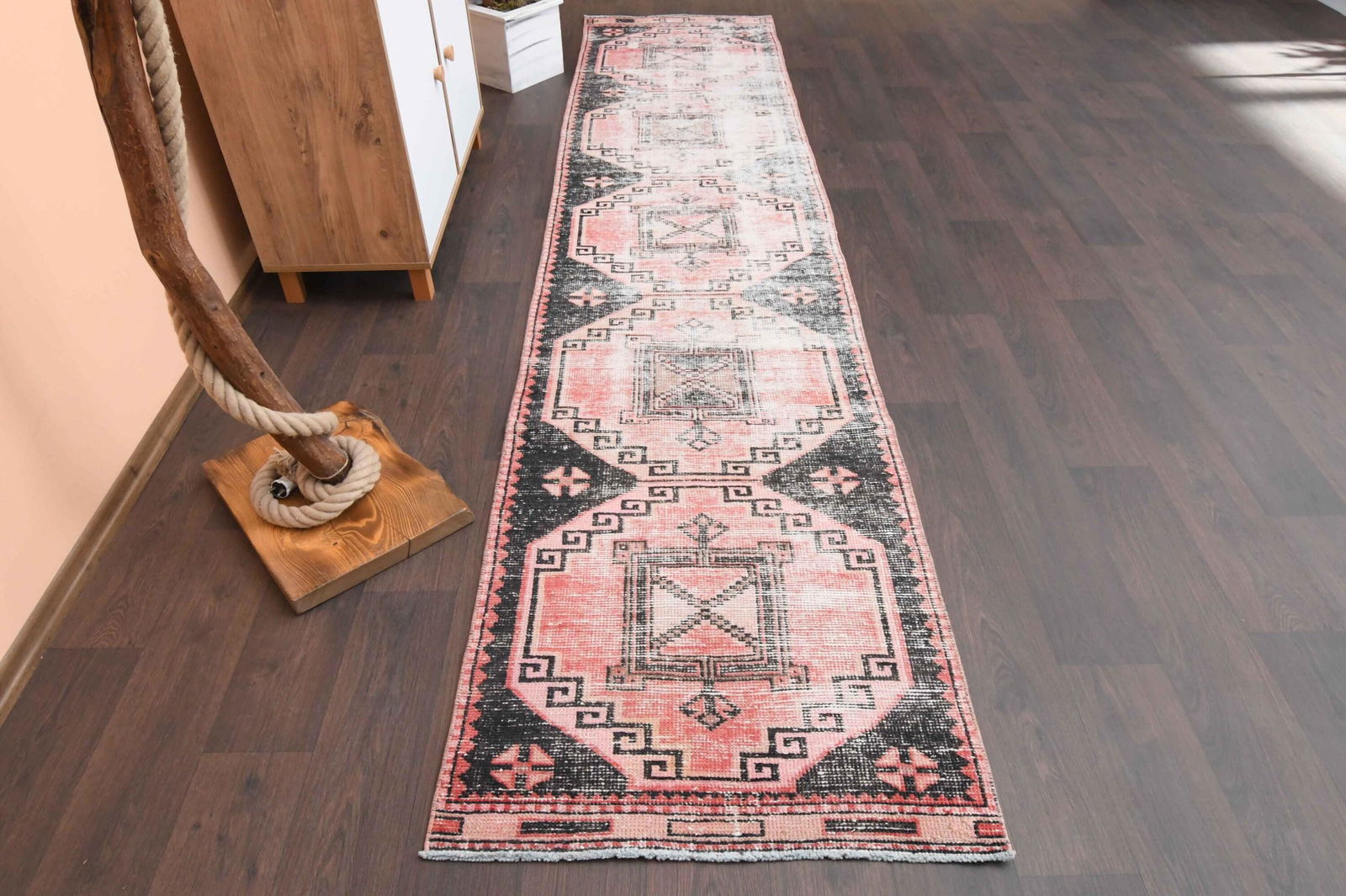 2.6x11.7 Ft Turkish runner, Antique rug, : Title: 2.6x11.7 Ft Turkish runner, Antique rug, Date/Period: 1960 - 1970 Origin: Turkey Dimension: 2.6x11.7 ft. (80x358 cm) Materials: Wool and Cotton Provenance: This Turkish one-of-a-kind Vint