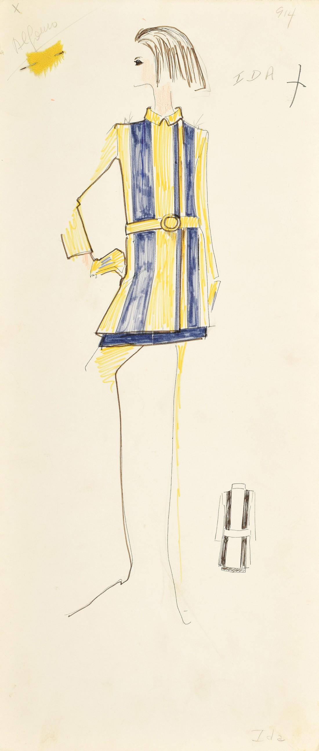 Karl Lagerfeld Fashion Drawing, Tiziani Archives: Title: Karl Lagerfeld Fashion Drawing, Tiziani Archives Date/Period: 20th Century Dimension: 19.75"h, 8.5"w (approximate, not framed) Material: paper Additional Information: Artist/Designer; Manufactu