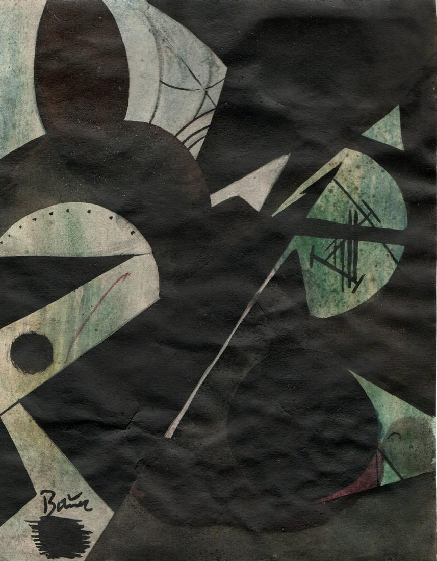 Rudolf Bauer (German, 1881 - 1953) (ATTRIBUTED TO) - Watercolor on paper: Description: Rudolf BAUER (German, 1889 - 1953) (ATTRIBUTED TO) Untitled, 1930 Watercolor and tempera on paper Signed lower left (label on reverse from the Perls Galleries - NYC) Date: 1930 Medium: Wa
