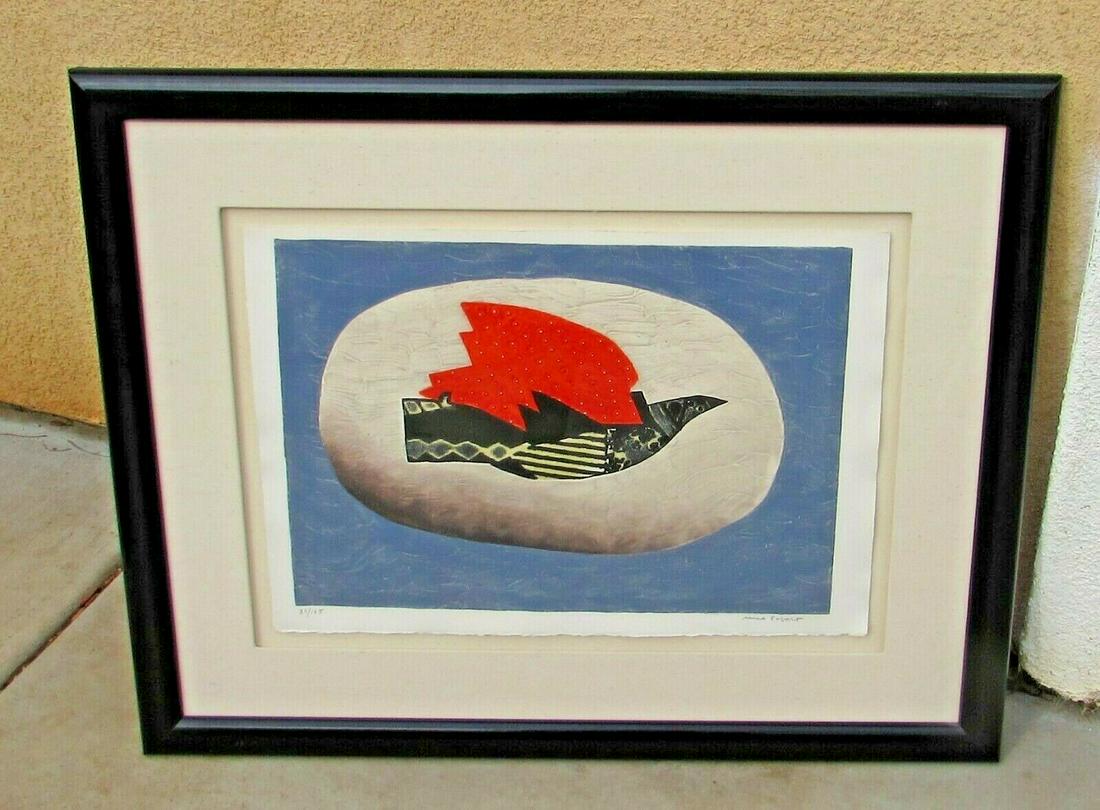 MAX PAPART S/N Carborundum I Shall Become a Bird 1982 Compare at $1995: Max Papart (1911-1994). Carborundum Print, I Shall Become a Bird, 1982, 15" x 21-1/2" image size (with margins: 17" x 24") with frame: 28-1/2" x 35-1/2", numbered in pencil lower left: 86/125 and sign