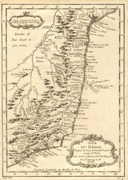Suite du Brésil depuis…' Northern Brazil. Salvador-Sao Paolo. BELLIN 1757 map (1 of 2)
