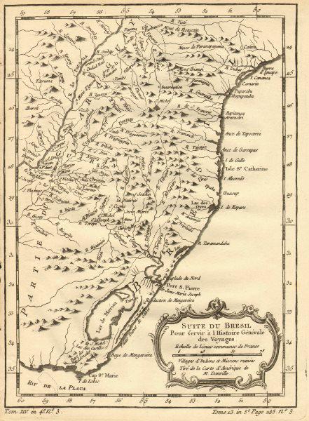 Suite du Bresil'. Southern Brazil & Uruguay. BELLIN 1758 old antique map (1 of 2)